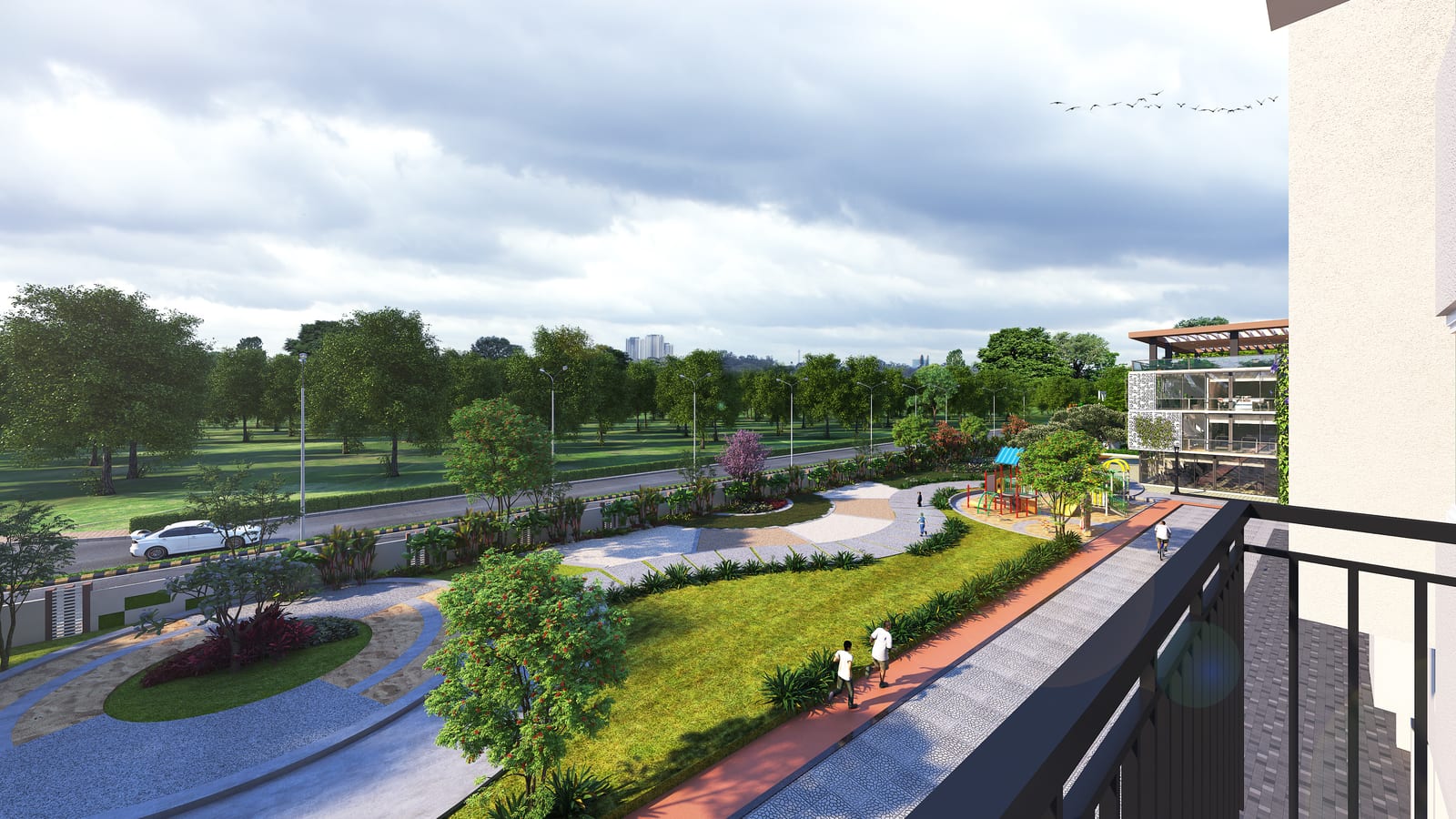 Green Boulevard balcony view of gardens